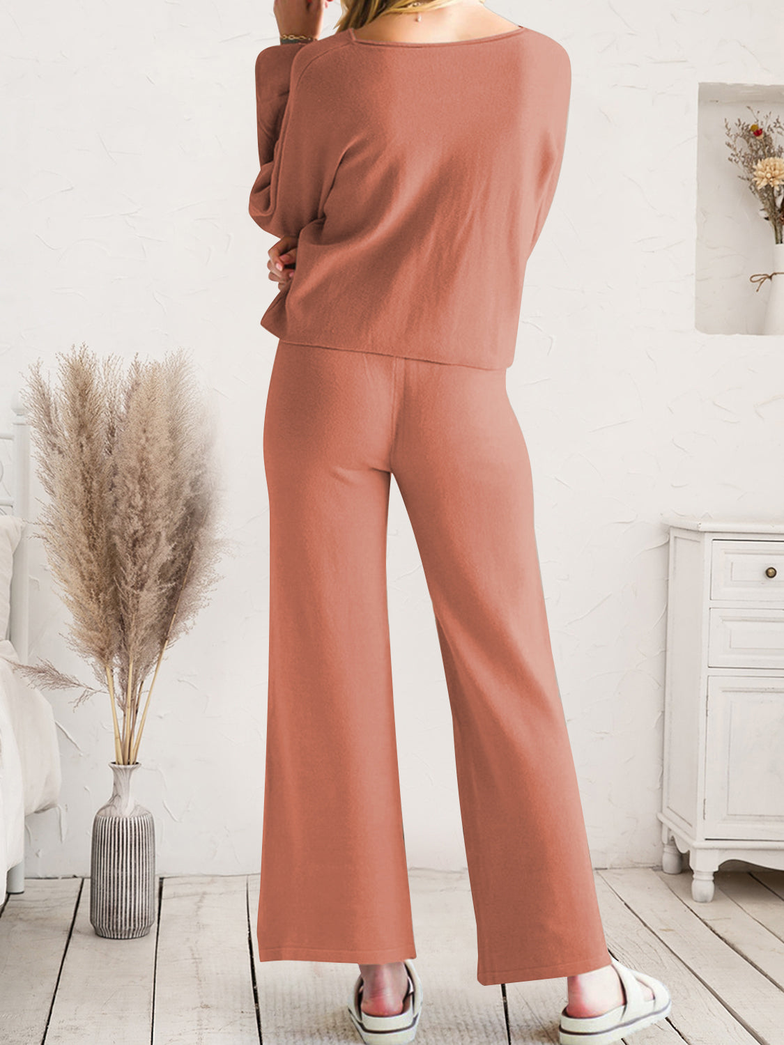 Long Sleeve Lounge Top and Drawstring Pants Set